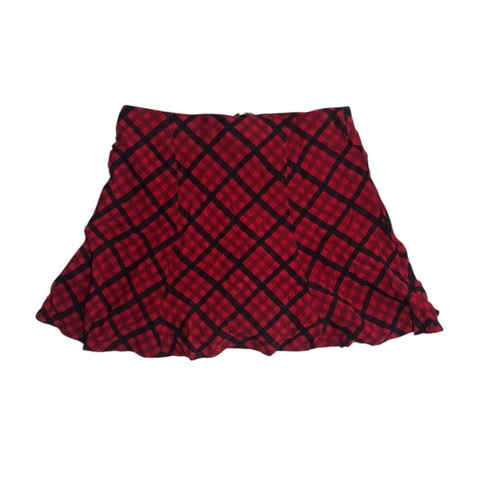 red + black plaid mini skirt